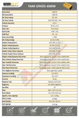 Mexxsun Tam Sinüs İnvertör 12V 600W
