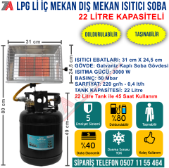22 Lt Taşınabilir Doldurulabilir Lpg li İç Mekan Dış Mekan Isıtıcı Soba