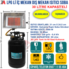 30 Lt Taşınabilir Doldurulabilir Lpg li İç Mekan Dış Mekan Isıtıcı Soba