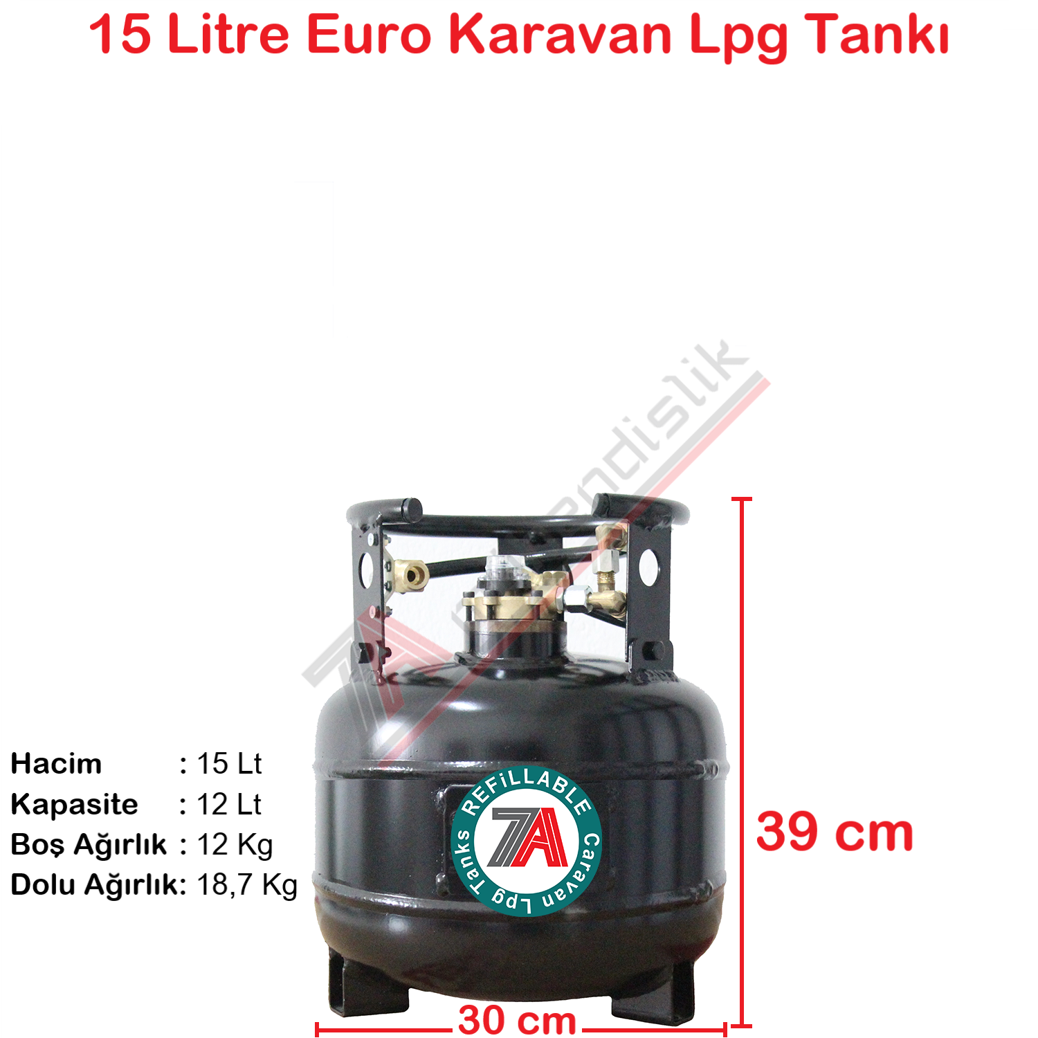EURO Karavan Lpg Tankı 15 Litre - Yükseklik: 39 cm