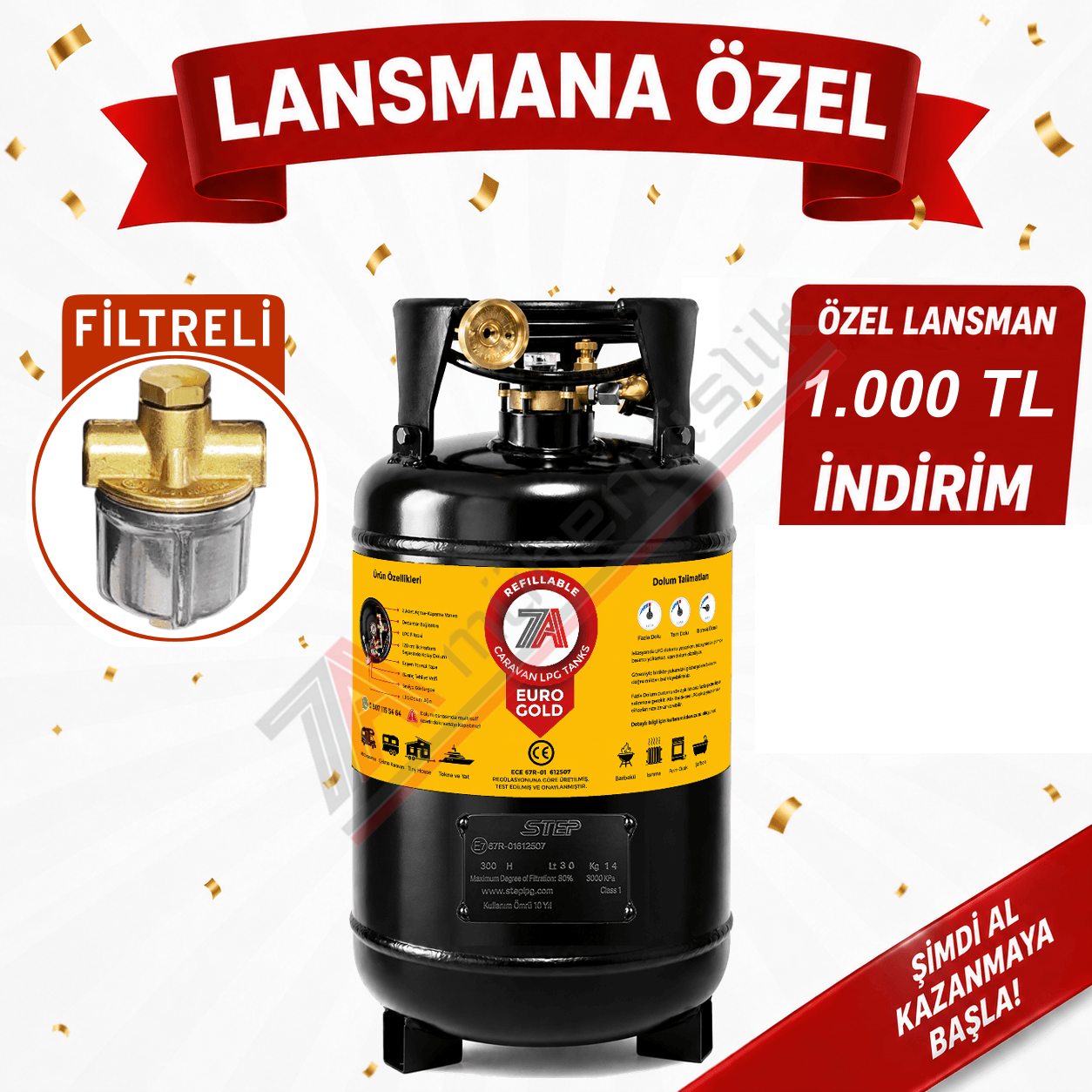 30 Lt EURO GOLD FİLTRELİ Karavan Lpg Tankı